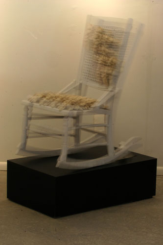 Rock-Her (rocking), 2010 — Restored vintage rocking chair, rubber castings, fabric, motor, music — Shirley Klinghoffer